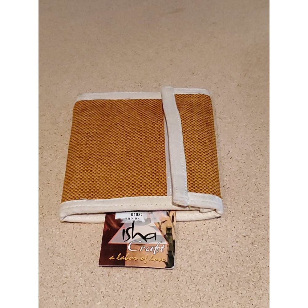 Isha Craft Canvas Bifold Wallet Unisex OS Woven Hook Loop Closure Mustard Cream